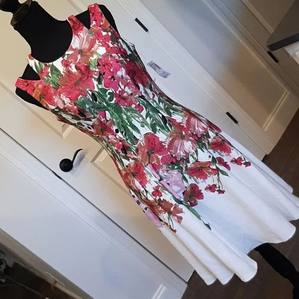 Roz & Ali Ivory with Pink Floral Print Dress  NWT